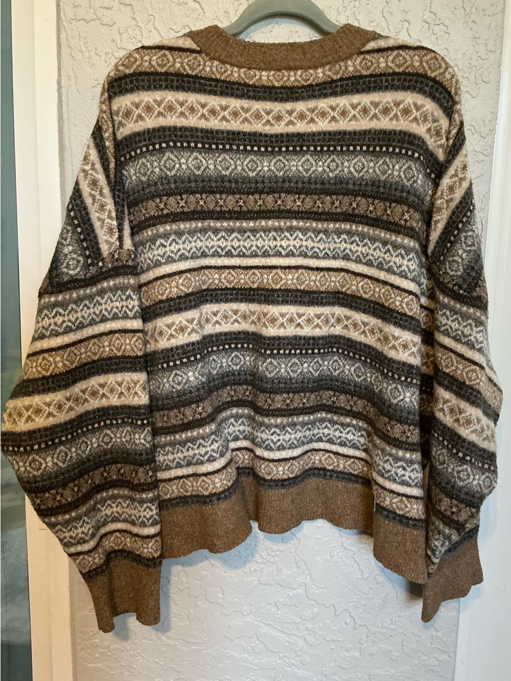 American Eagle Outfitters Brown, Cream & Gray Fair Isle Knit Sweater - Picture 6 of 7